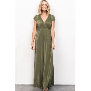 BALTIC BORN sage green Athena short sleeve pleated maxi dress SMALL